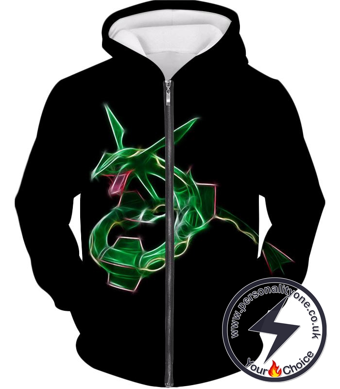 Pokemon Super Cool Legendary Flying Dragon Pokemon Rayquaza Awesome Anime Black Zip Up Hoodie